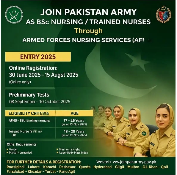 Pak Army Female Nurse Jobs 2025 Advertisement