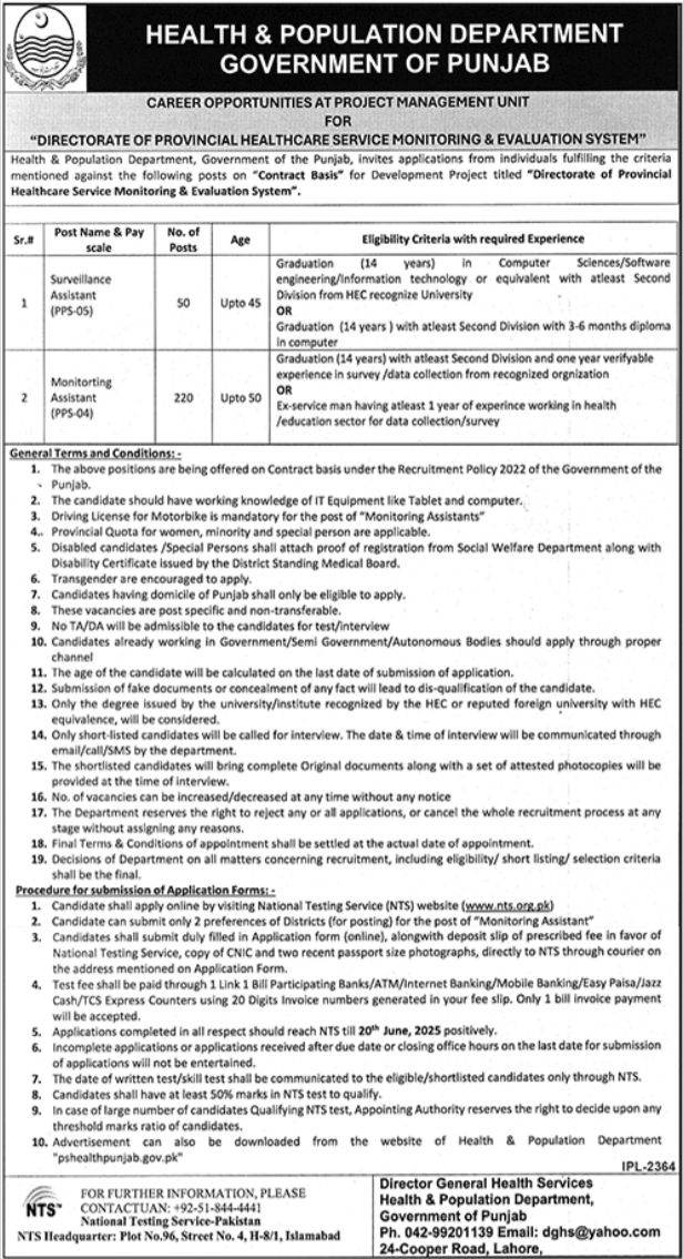 Monitoring & Surveillance Assistant Jobs in Punjab: Latest Advertisement