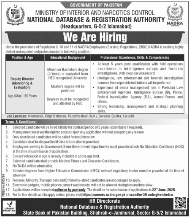 NADRA Jobs 2025 Online Apply Advertisement Latest