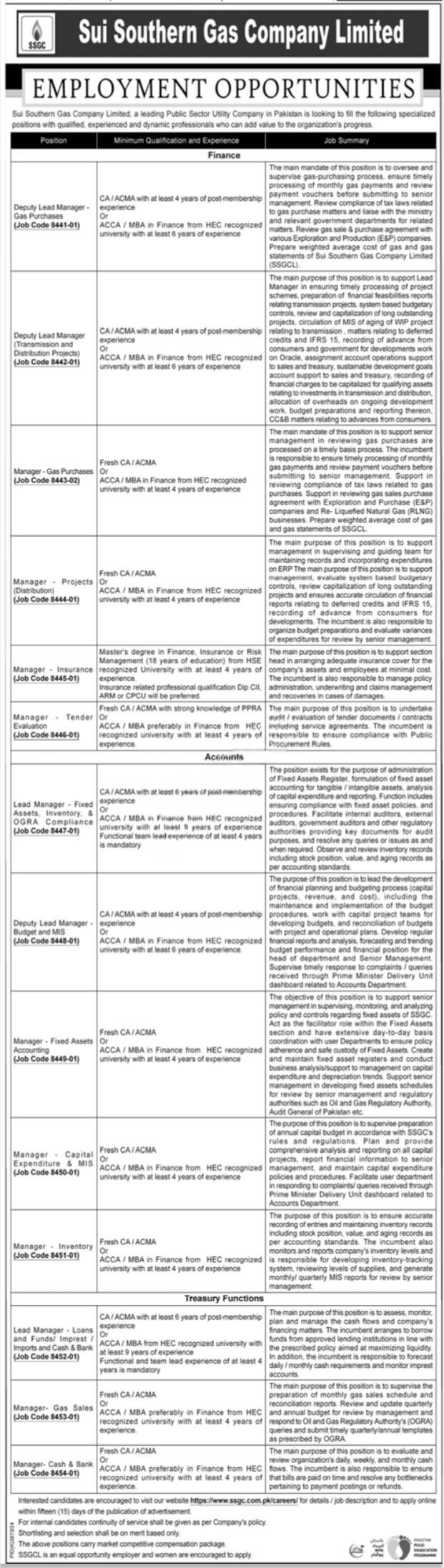 Sui Southern Gas Company Limited SSGC Jobs 2025 Latest Advertisement