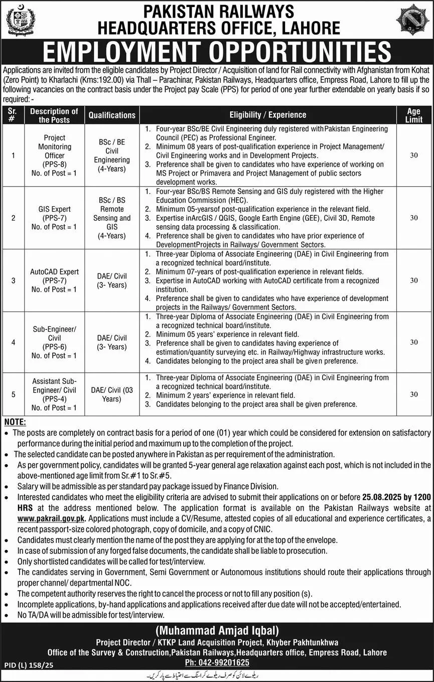 Pakistan Railways Headquarters Lahore Jobs 2025 Latest Advertisement