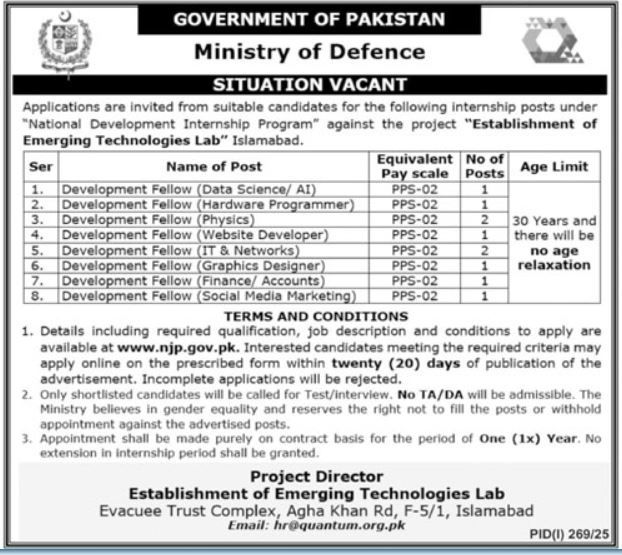 MOD Ministry of Defence Jobs 2025 Latest Advertisement